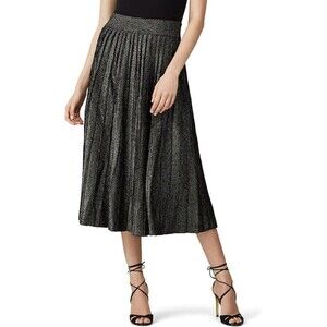 Women's Ruffled Metallic Pleated Accordion Skirt Sz S Pleated Midi Pull On Black